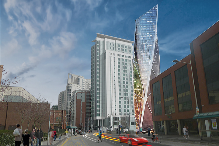 Cardiff Residential Tower - street render - architects cardiff
